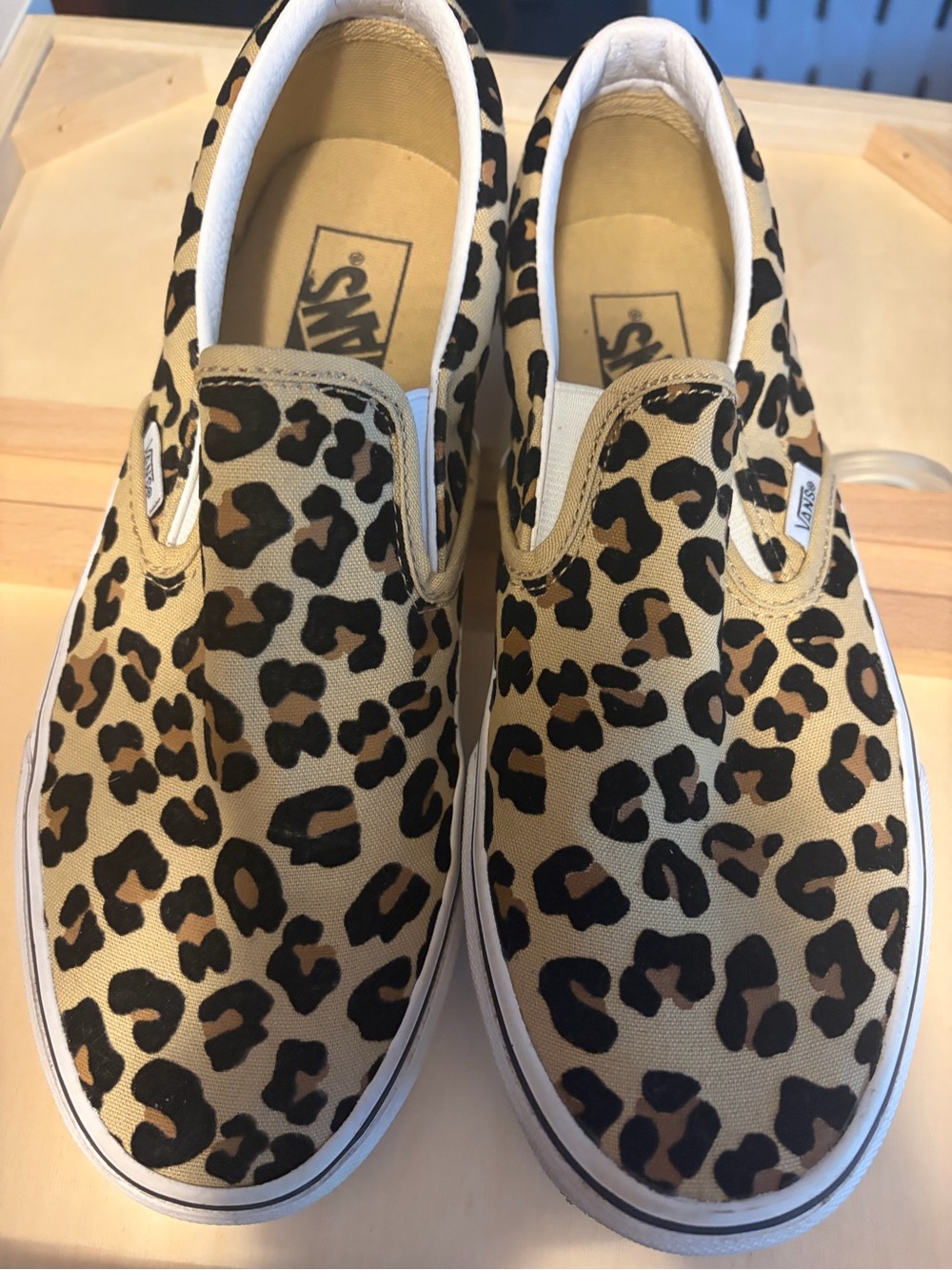 Vans Kids Leopard Print Slip-On Sneakers in Tan and Black